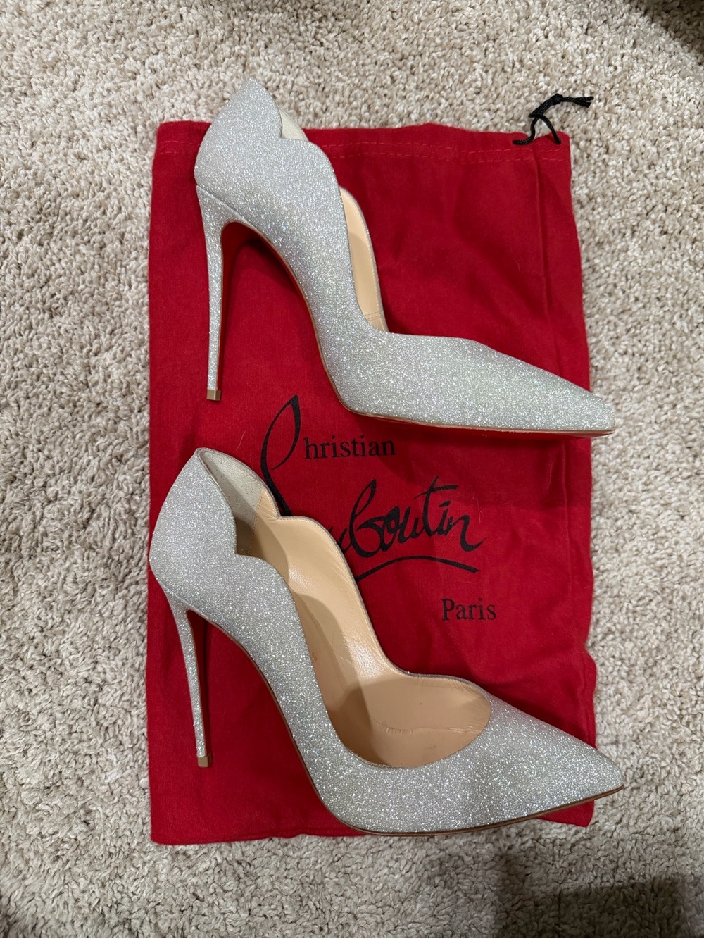 Christian Louboutin Sparkle Silver Pointed Toe Stilettos
